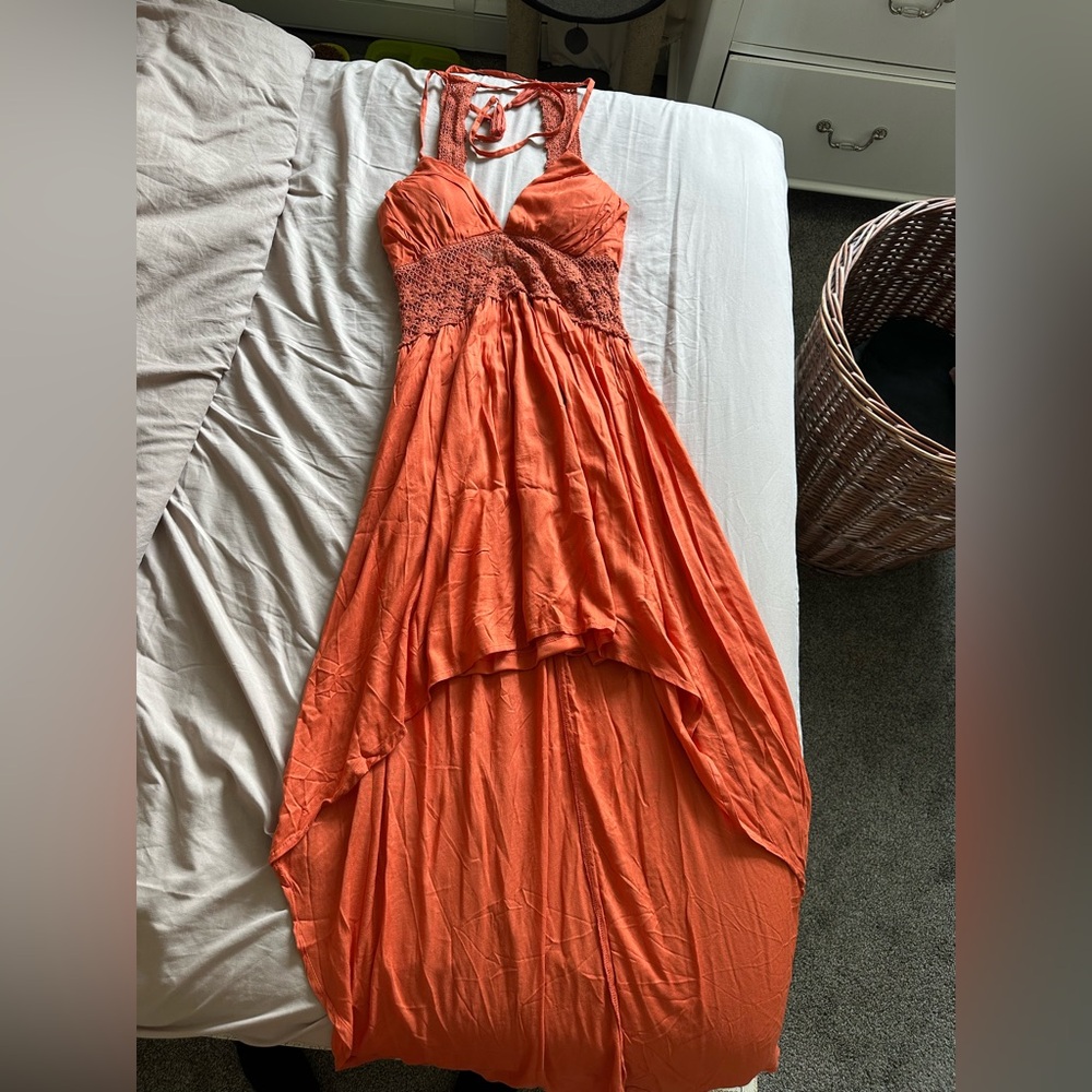 Source Unknown Vibrant Orange High Low Dress